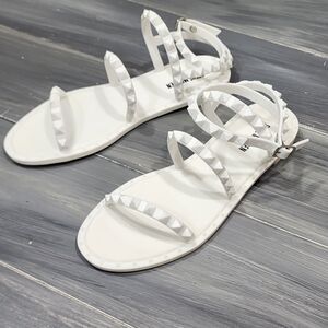 Steve Madden‎ Flat Sandals Travel J Studded Ankle Strap White Size 5